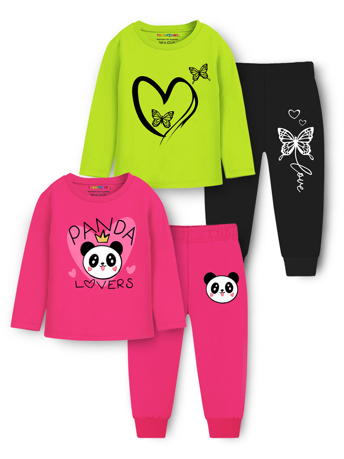 Trampoline Girls Printed Clothing Set Pack of 2 Green,Pink