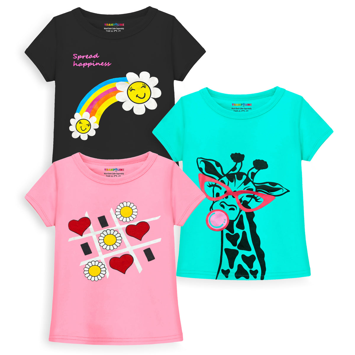 Trampoline Girls Half Sleeves Regular Fit T-Shirt (Pack of 3)