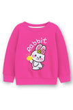 Trampoline Fleece Knit Full Sleeves Winter Sweatshirt with Cute Embroidered Rabbit Patch - Pink