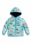 Trampoline Woven Full Sleeves All Over Animal & Unicorn Printed Puffer Winter Jacket With 2 Front Pockets - Multi Colour
