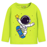 Trampoline Cotton Blend Knit Pack of 2 Full Sleeves Space Theme And Dinosaur T-shirt and Pyjama Set - Green & Black