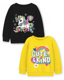 Trampoline Fleece Knit Full Sleeves Unicorn & Cute & Kind Printed Winter Sweatshirt Pack Of 2 - Black Yellow