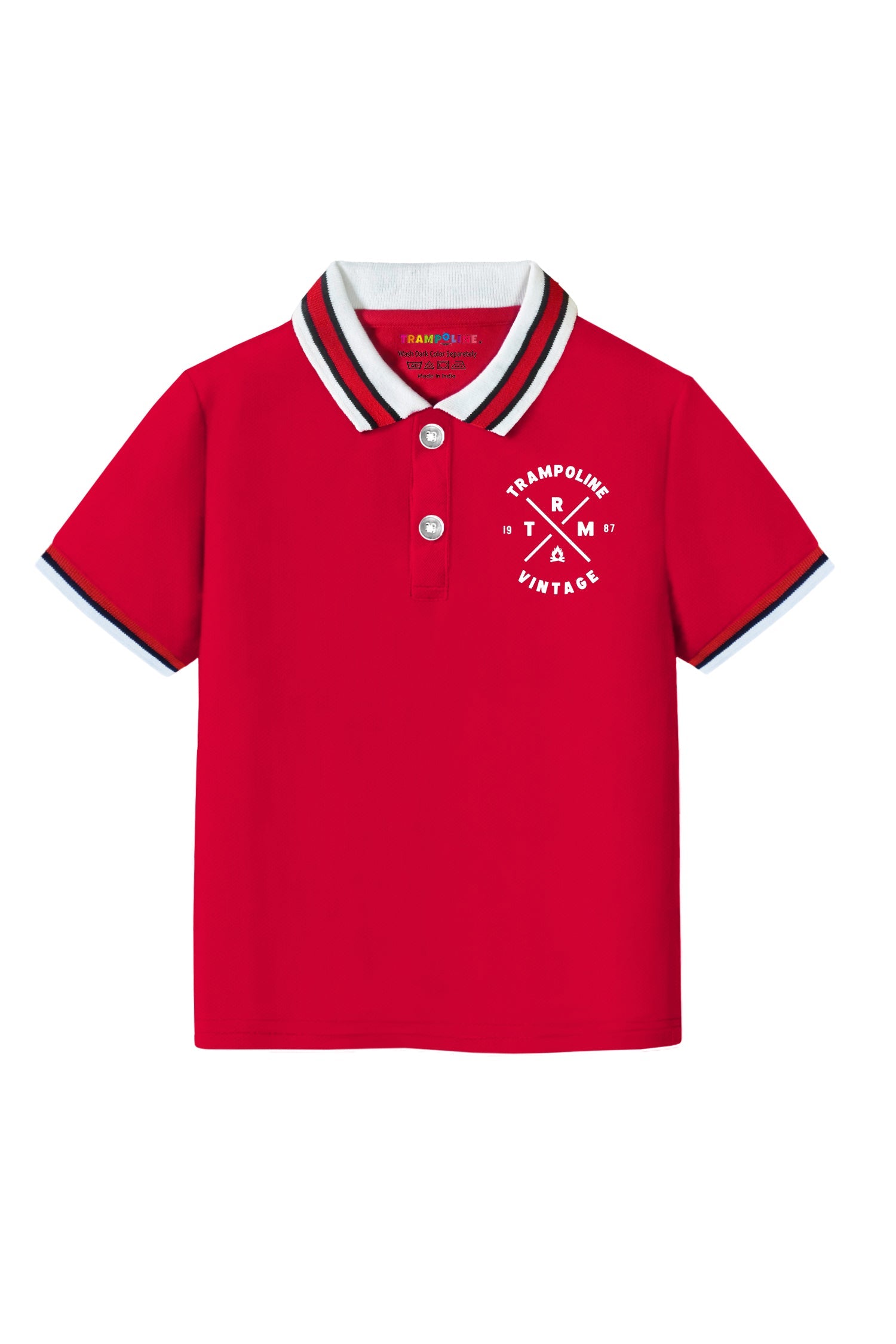Trampoline Kids Cotton Blend Knit Half Sleeves Solid  Polo T-Shirt Pack of 2 - White, Red