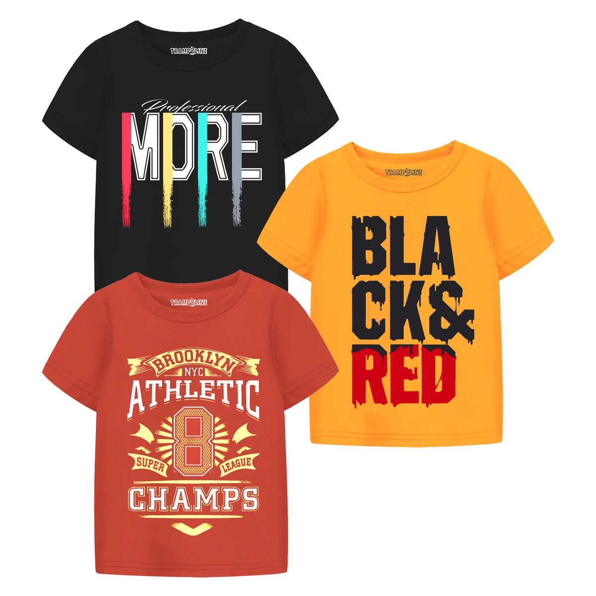 Trampoline Boys Half Sleeves Regular Fit T-Shirt (Pack of 3)