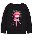 Trampoline Fleece Knit Full Sleeves Princess Printed Winter Sweatshirt Pack Of 2 - Black Pink