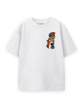 Trampoline Cotton Knit Half Sleeves Oversized T-Shirts With Bold Graphic Prints & Drop Shoulder - White