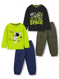 Trampoline Cotton Blend Knit Pack Of 2 Full Sleeves Space Theme Printed Tees & Track Pants Set - Multi Colour