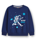 Trampoline Fleece Knit Full Sleeves Astronaut & Wildcats Printed Winter Sweatshirt Pack of 2 - Navy Blue Orange