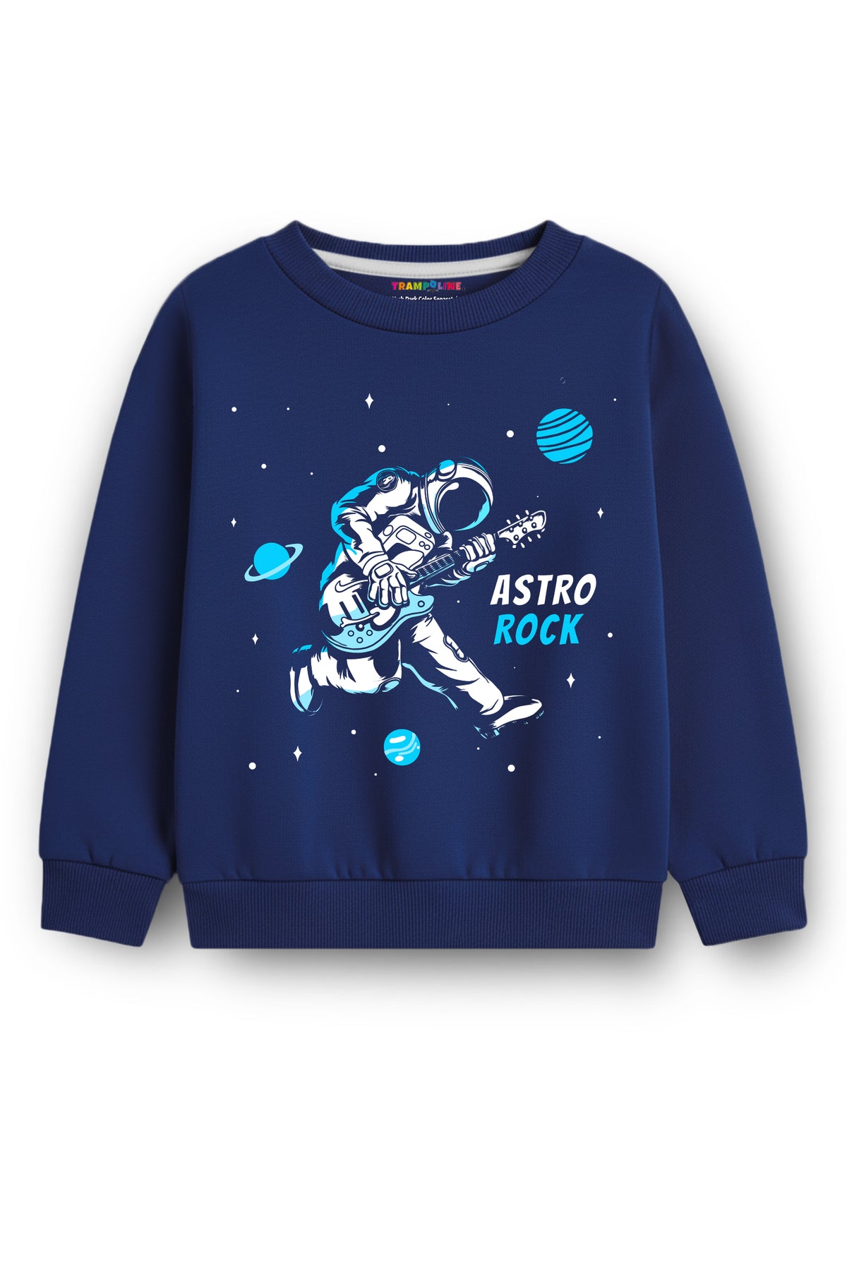 Trampoline Fleece Knit Full Sleeves Astro Rock Printed Winter Sweatshirt - Navy Blue