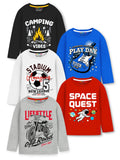 Trampoline Cotton Blend Knit Pack Of 5 Full Sleeves Typography Printed Tees - Multi Colour