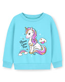 Trampoline Fleece Knit Full Sleeves Text & Unicorn Printed Winter Sweatshirt Pack of 2 - Purple Sky Blue