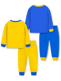 Trampoline Cotton Blend Knit Pack of 2 Full Sleeves Tiger Printed T-shirt and Pyjama Set - Yellow & Blue