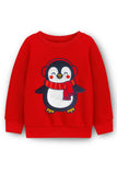 Trampoline Fleece Full Sleeves Penguin Patch Embroidered Sweatshirt - Red