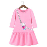 Trampoline Cotton Blend Knit Pack Of 2 Three Fourth Sleeves Butterfly & Flower Printed Dress - Pink & Sky Blue