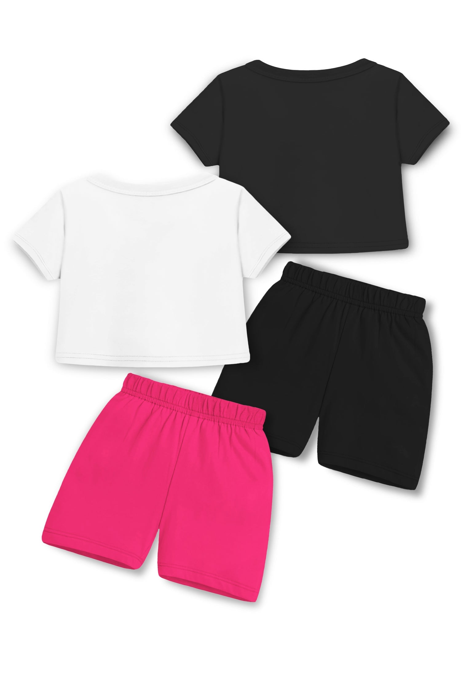 Trampoline Cotton Blend Knit Pack Of 2 Half Sleeves Strawberry & Little Girl Text Printed Crop Tops & Shorts Set - Multi Colour