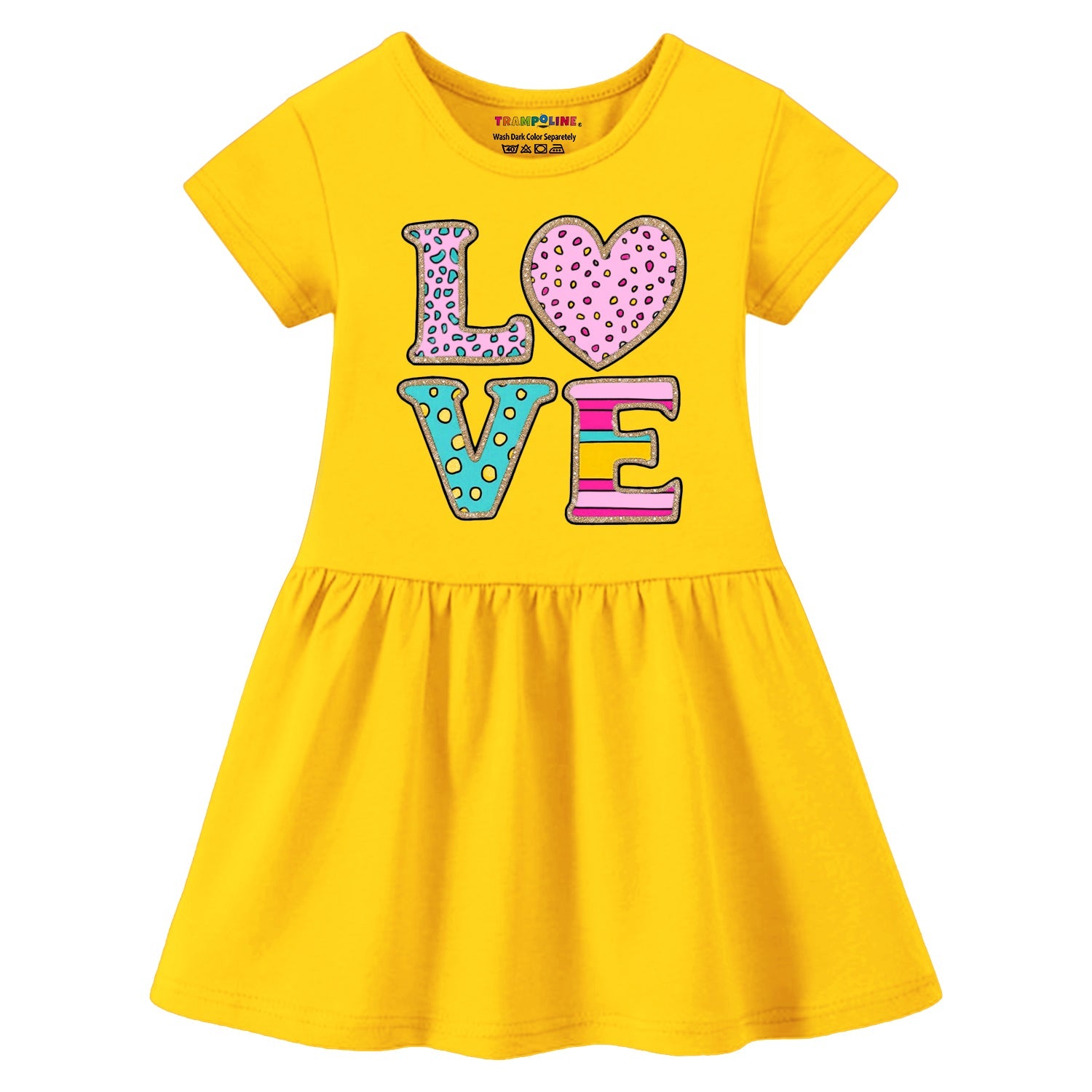 Trampoline Cotton Blend Pack Of 2 Half Sleeves Unicorn and LOVE Graphic Printed Dress - Red & Yellow