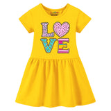 Trampoline Cotton Blend Pack Of 2 Half Sleeves Unicorn and LOVE Graphic Printed Dress - Red & Yellow