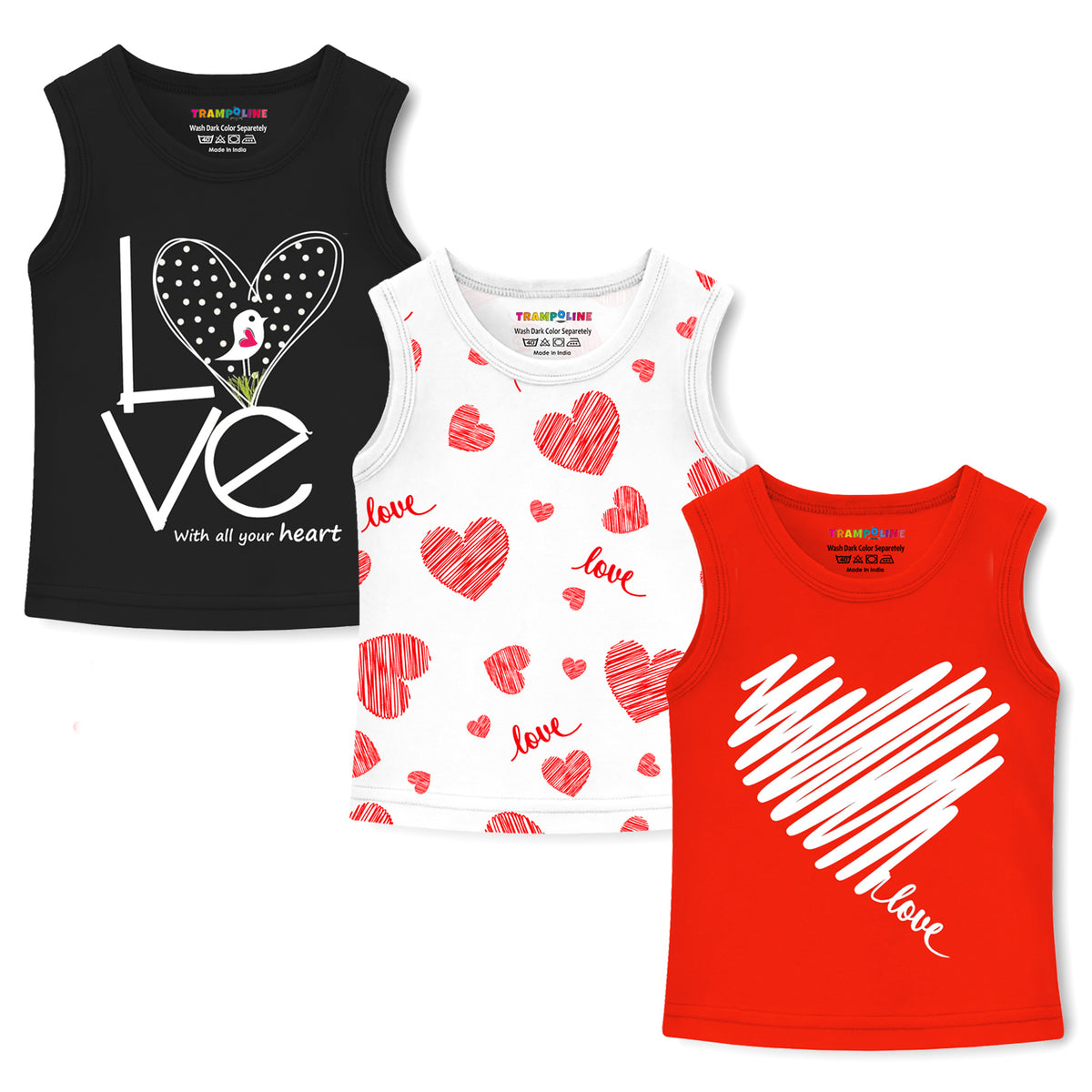 Trampoline Girls Printed Sleeveless T Shirt pack of 3