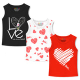 Trampoline Girls Printed Sleeveless T Shirt pack of 3