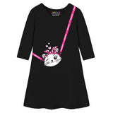 Trampoline Cotton Blend Knit Pack Of 2 Three Fourth Sleeves Girl Power Printed Dress - Pink & Black