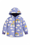 Trampoline Woven Full Sleeves All Over Rainbow & Cloud Printed Puffer Winter Jacket With 2 Front Pockets - Multi Colour