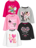 Trampoline Cotton Blend Knit Full Sleeves Love & Butterfly Printed Tees Pack Of 5 - Multi Colour