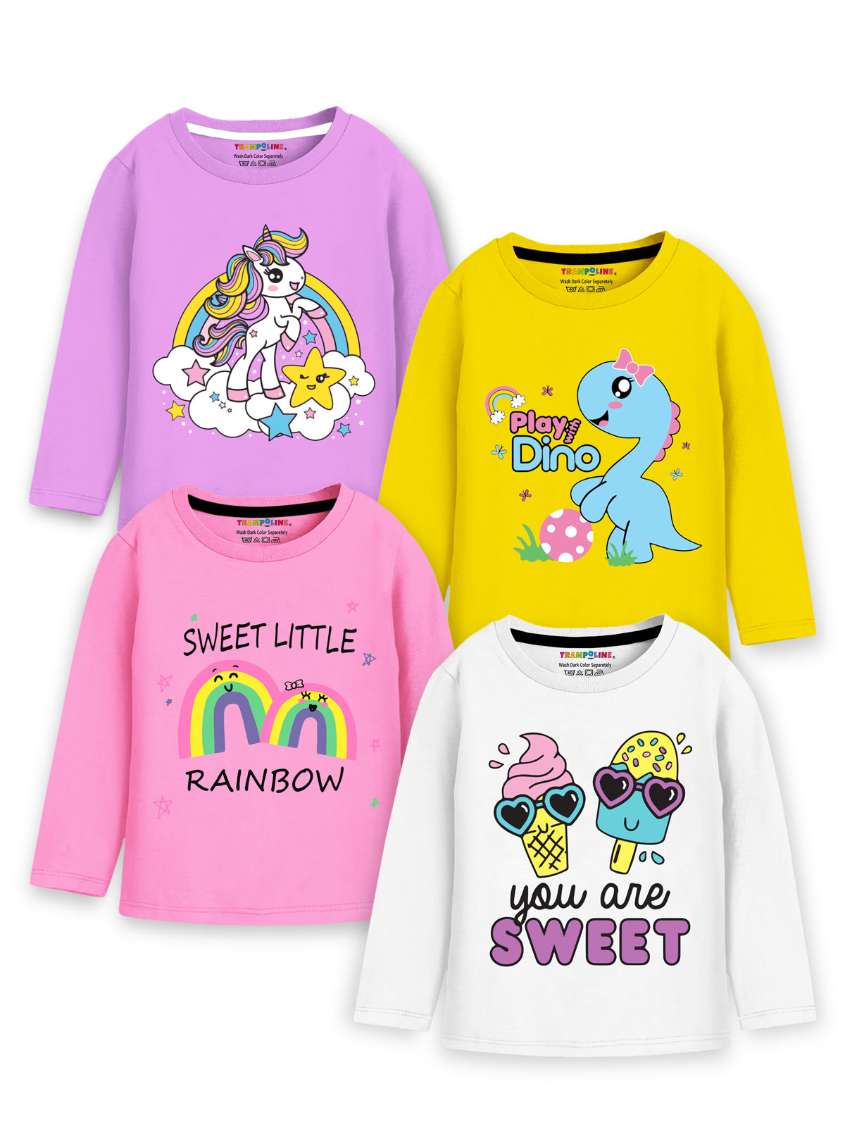 Trampoline Girls Pack of 4 Cotton Blend Full Sleeve Printed T-Shirts