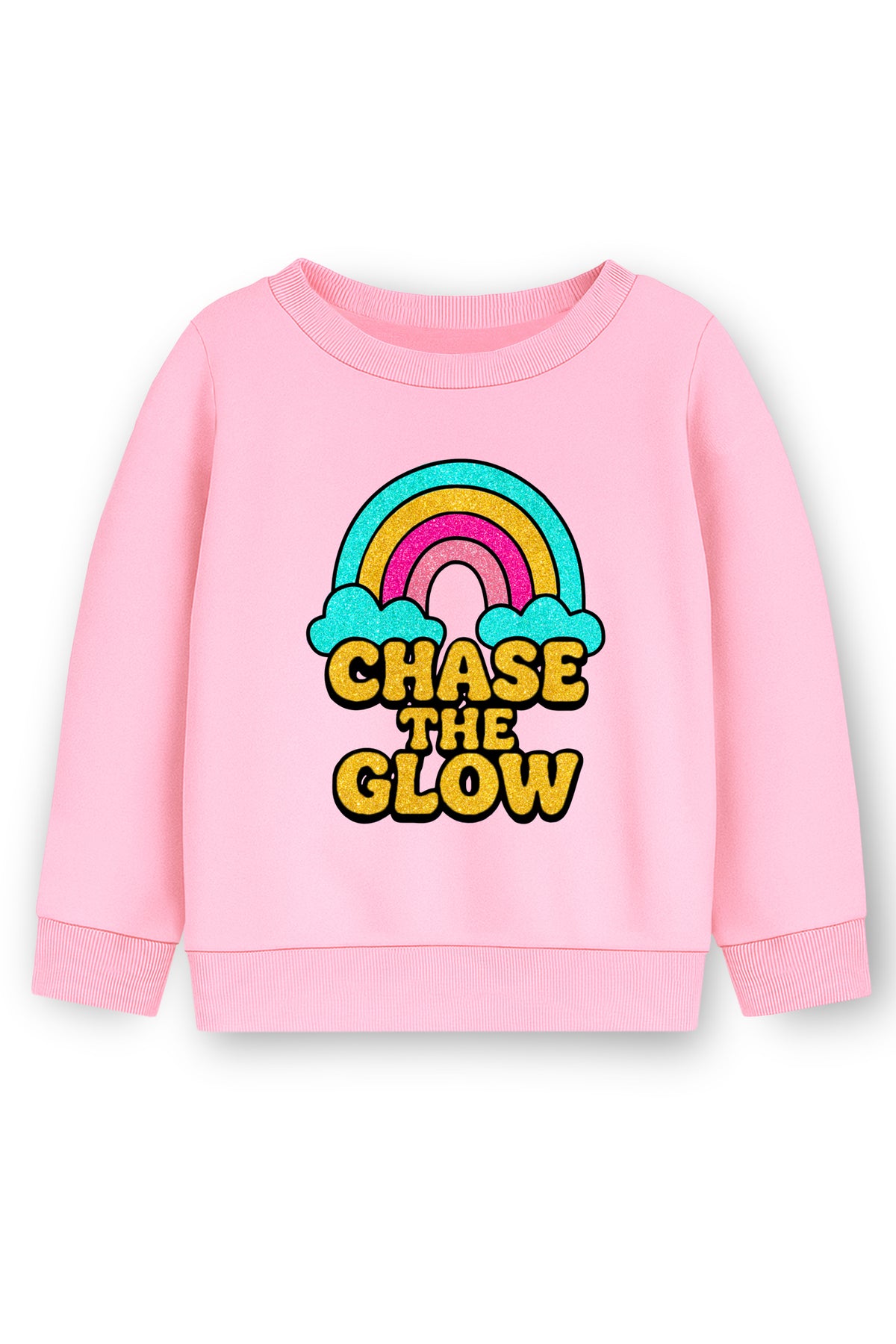 Trampoline Fleece Knit Full Sleeves Chase The Glow Printed Winter Sweatshirt - Pink