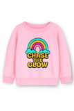 Trampoline Fleece Knit Full Sleeves Chase The Glow Printed Winter Sweatshirt - Pink