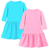 Trampoline Cotton Blend Knit Pack Of 2 Three Fourth Sleeves Butterfly & Flower Printed Dress - Pink & Sky Blue