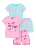 Trampoline Cotton Blend Knit Pack of 2 Half Sleeves Flamingo & Heart Printed T-shirt & Shorts Set - Multi Color