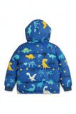 Trampoline Woven Full Sleeves All Over Dinosaur & Roar Printed Puffer Winter Jacket With 2 Front Pockets - Blue