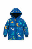 Trampoline Woven Full Sleeves All Over Dinosaur & Roar Printed Puffer Winter Jacket With 2 Front Pockets - Blue