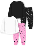 Trampoline Cotton Blend Knit Pack Of 2 Full Sleeves Little Sweet Text & Moon Printed Night Suits Set - Pink & Black