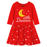 Trampoline Cotton Blend Knit Pack Of 2 Three Fourth Sleeves Princess & Strawberry Printed Dress - Red & Blue