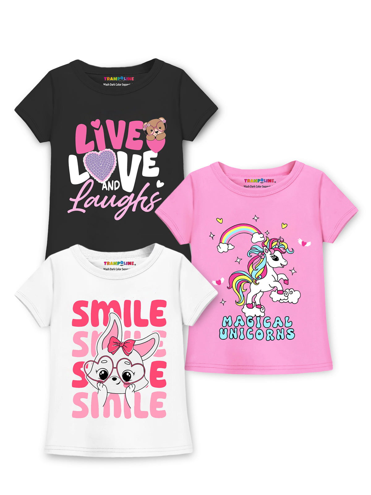 Trampoline Girls Pack Of 3 Graphic Printed Round Neck T-shirts