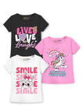 Trampoline Girls Pack Of 3 Graphic Printed Round Neck T-shirts