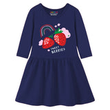 Trampoline Cotton Blend Knit Pack Of 2 Three Fourth Sleeves Princess & Strawberry Printed Dress - Red & Blue