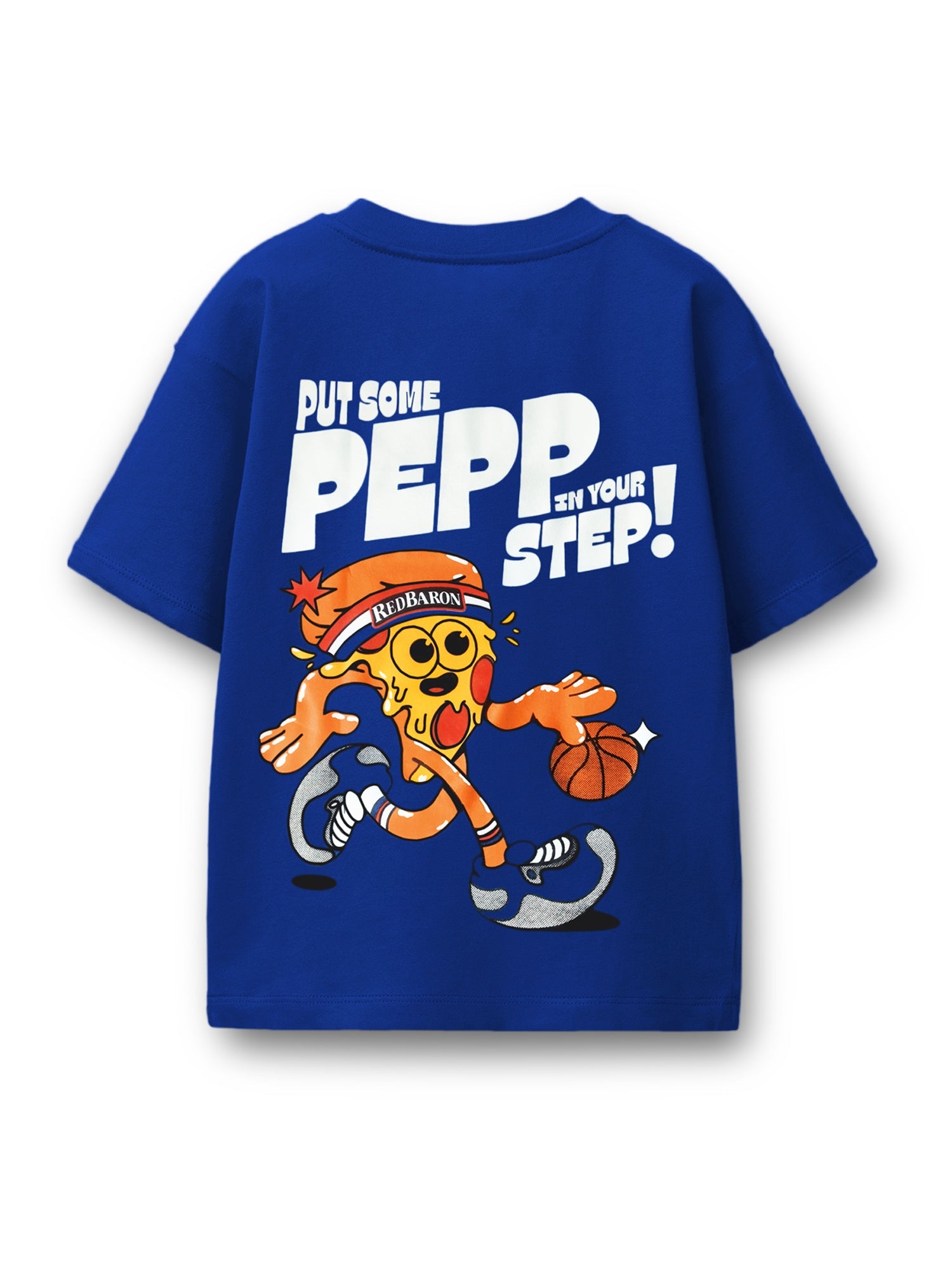 Trampoline Cotton Knit Pack Of 2 Half Sleeves Oversized T-Shirts With Bold Graphic Prints & Drop Shoulder - Blue & White