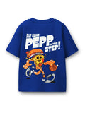 Trampoline Cotton Knit Pack Of 2 Half Sleeves Oversized T-Shirts With Bold Graphic Prints & Drop Shoulder - Blue & White