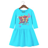 Trampoline Cotton Blend Knit Pack Of 2 Three Fourth Sleeves Butterfly & Flower Printed Dress - Pink & Sky Blue