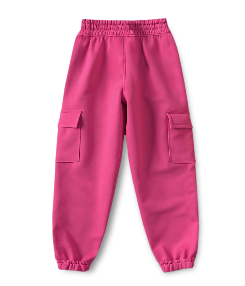Trampoline Cotton Knit Terry Cargo Joggers With 4 Utility Pockets - Pink