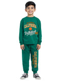Trampoline Cotton Blend Knit Full Sleeves Typography Printed Tee With Track Pants Set - Green