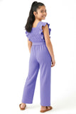 Trampoline Girls Lavender Cotton Slub Ruffle Sleeve Jumpsuit with Belt & Square Neck
