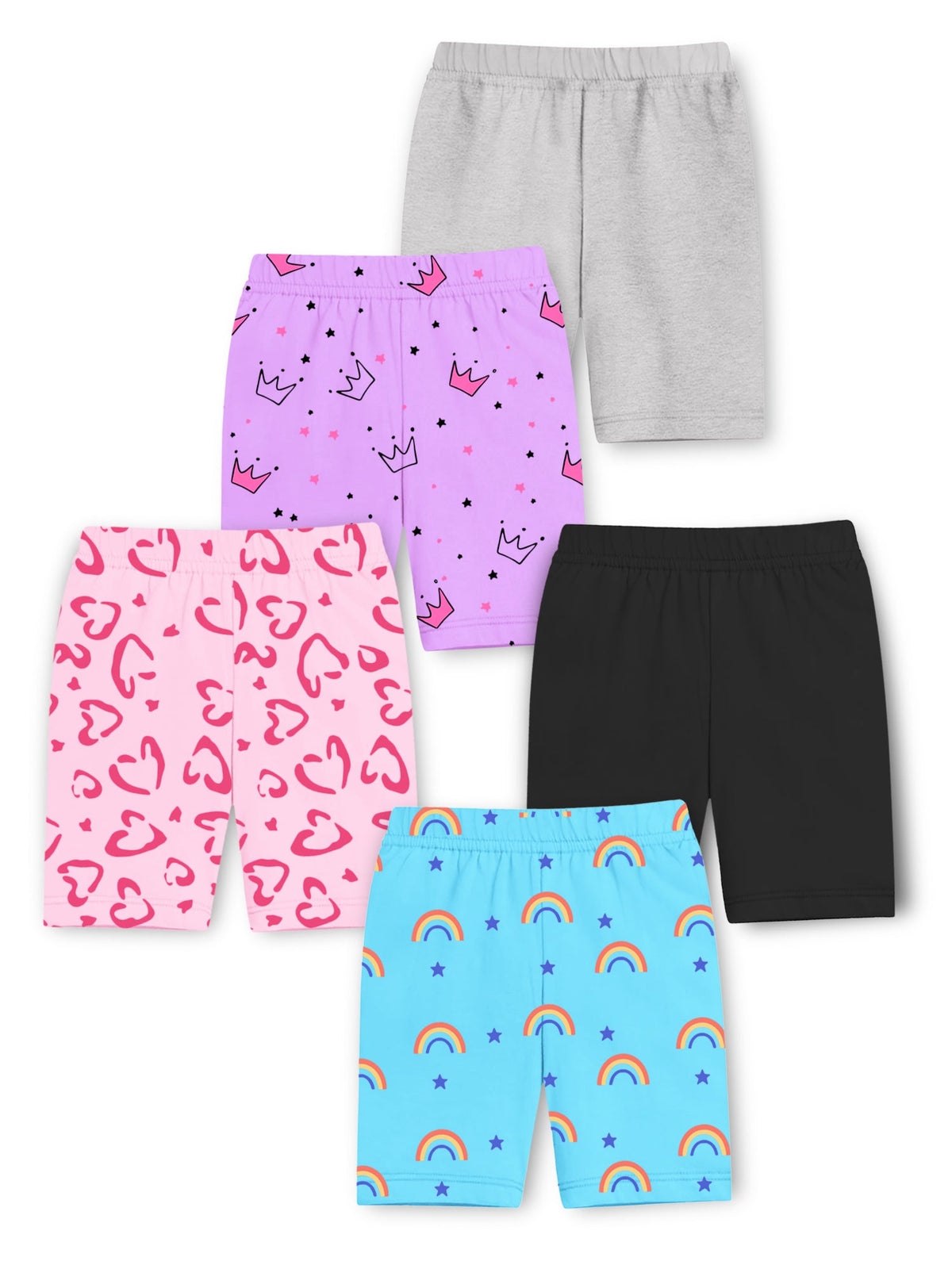 Trampoline Cotton Lycra Knit Pack Of 5 Printed Cycling Sports Shorts - Multi Colour