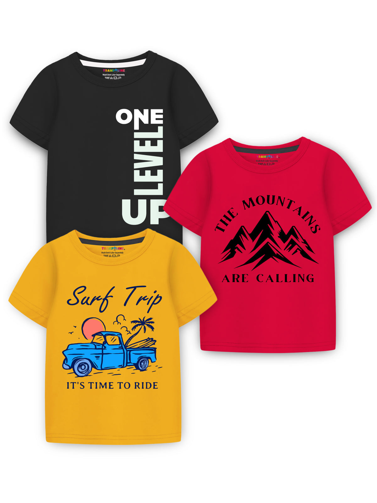 Trampoline Cotton Blend Knit Pack Of 3 Half Sleeves Adventure Printed Tees - Multi Colour