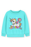 Trampoline Fleece Knit Full Sleeves Unicorn Printed Winter Sweatshirt - Sea Green