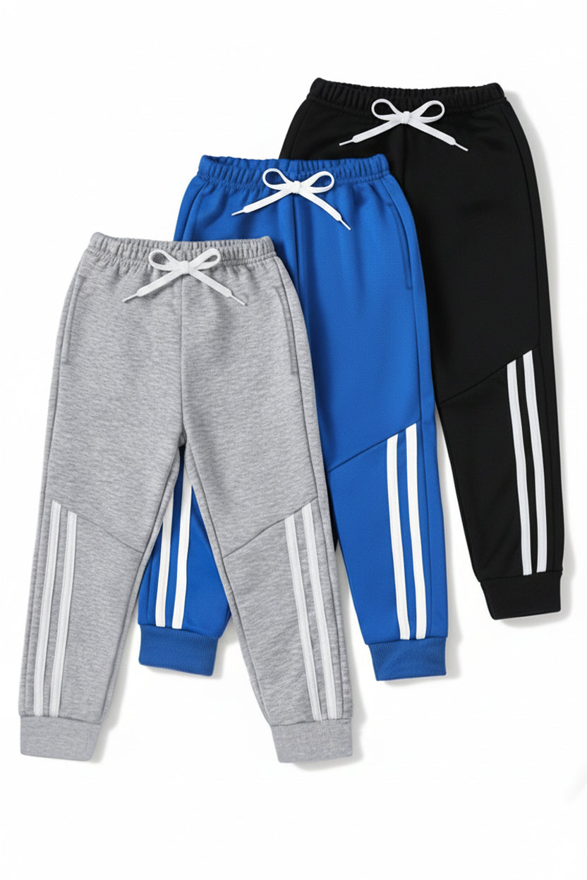 Trampoline Cotton Blend Knit  Pack of 3 Trackpants with Side Stripes - Multi Colour