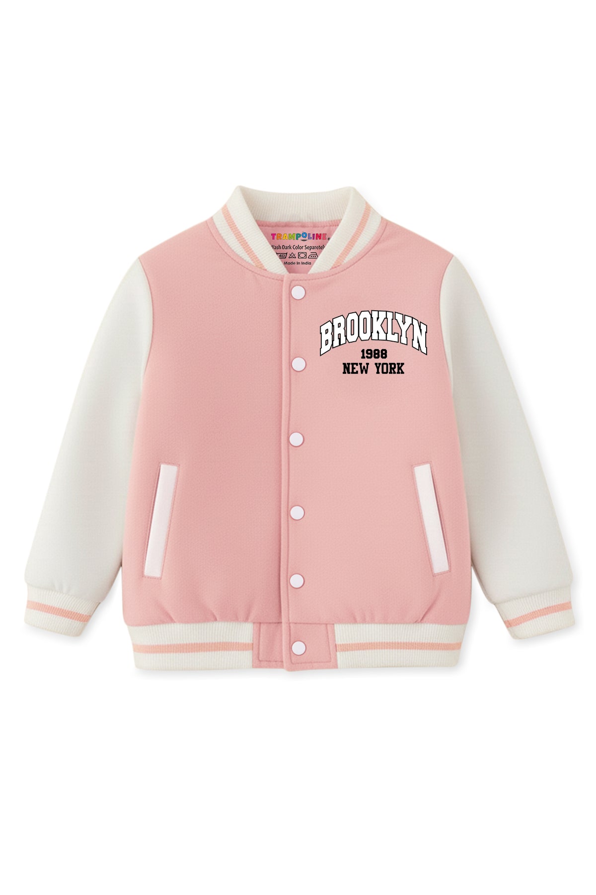 Trampoline Knit Full Sleeves Brooklyn Printed With Suede Body & Fleece Winter Varsity Jacket - Multi Colour