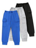Trampoline Boys Knit Pack Of 3 Solid Cargo Joggers With Pockets - Multi Colour
